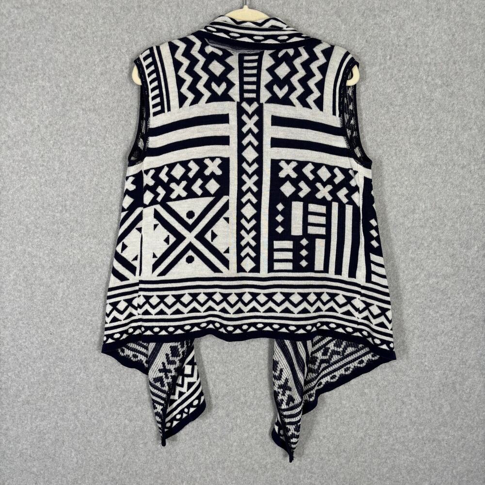 Sweater Cardigan Vest Womens Large Navy White Drape‎ Open Aztec Boho Southwest - Picture 9 of 9